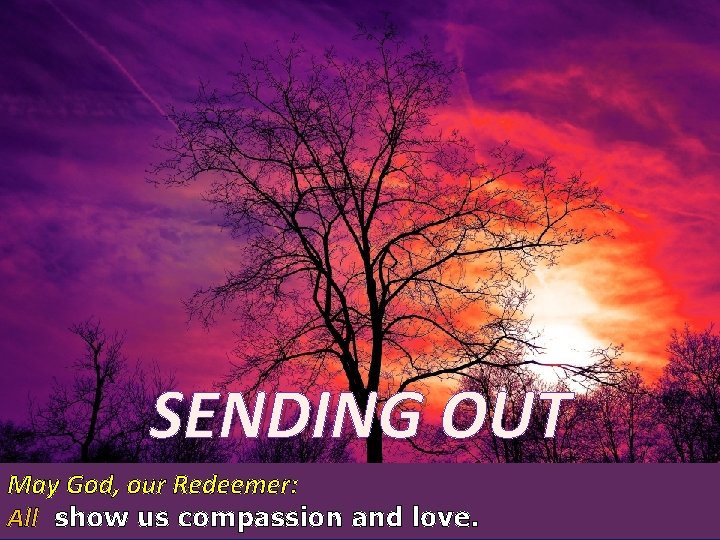 SENDING OUT May God, our Redeemer: All show us compassion and love. 