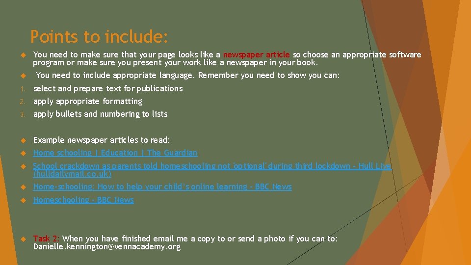 Points to include: You need to make sure that your page looks like a