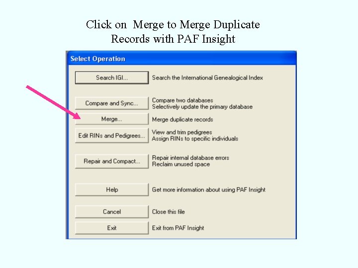 Click on Merge to Merge Duplicate Records with PAF Insight 