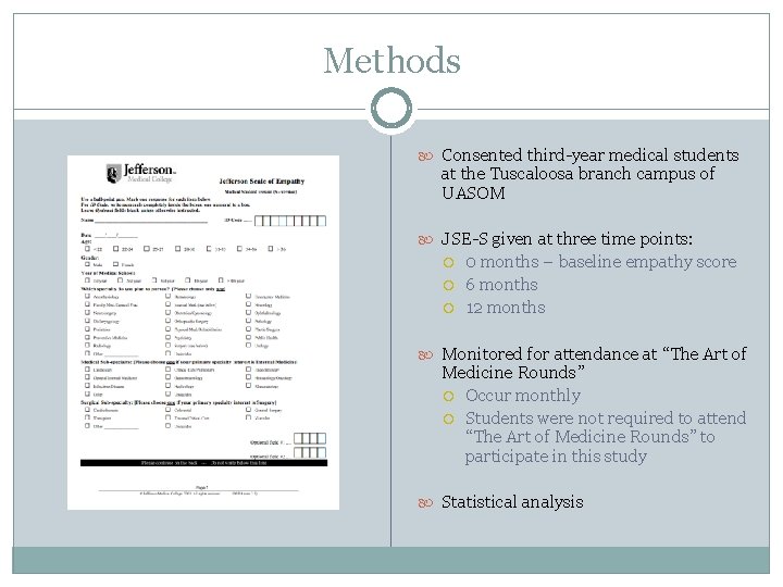 Methods Consented third-year medical students at the Tuscaloosa branch campus of UASOM JSE-S given