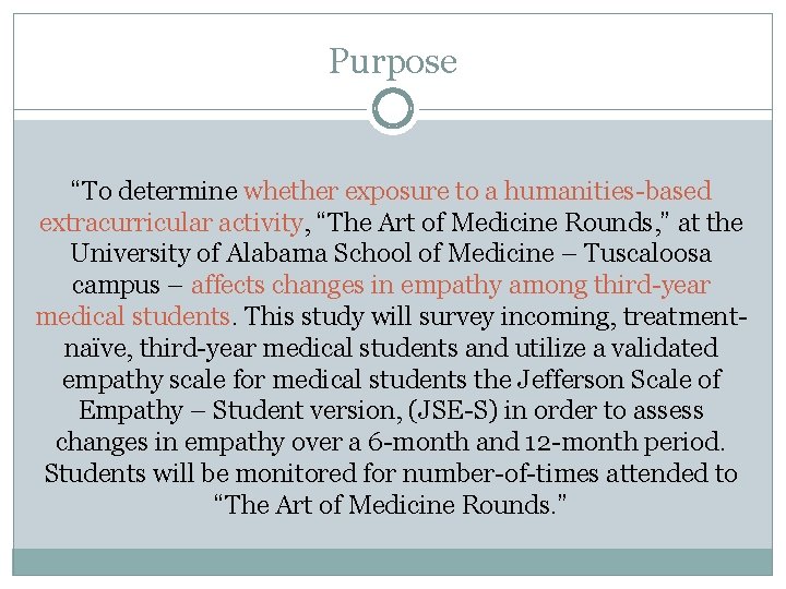 Purpose “To determine whether exposure to a humanities-based extracurricular activity, “The Art of Medicine