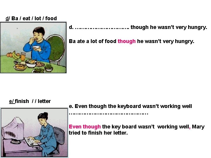 d/ Ba / eat / lot / food d. ……………. though he wasn’t very