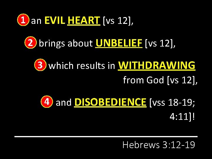 1 an EVIL HEART [vs 12], 2 brings about UNBELIEF [vs 12], 3 which