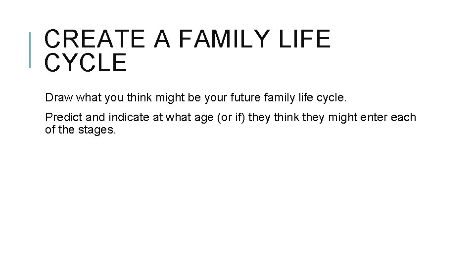 CREATE A FAMILY LIFE CYCLE Draw what you think might be your future family
