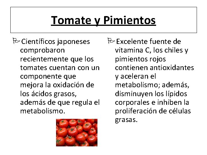 Tomate y Pimientos Científicos japoneses Excelente fuente de comprobaron vitamina C, los chiles y