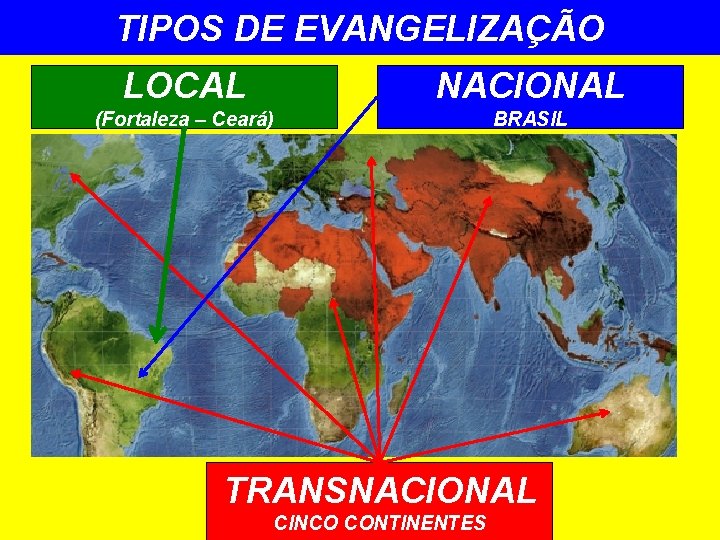 TIPOS DE EVANGELIZAÇÃO LOCAL NACIONAL (Fortaleza – Ceará) BRASIL TRANSNACIONAL CINCO CONTINENTES 