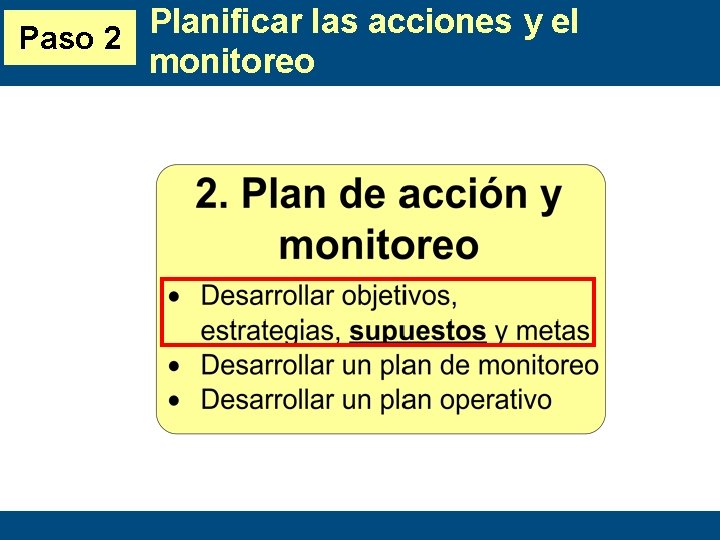 Planificar las acciones y el Paso 2 monitoreo 