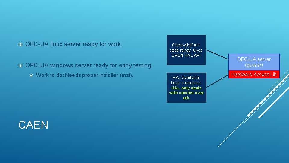  OPC-UA linux server ready for work. Cross-platform code ready. Uses CAEN HAL API