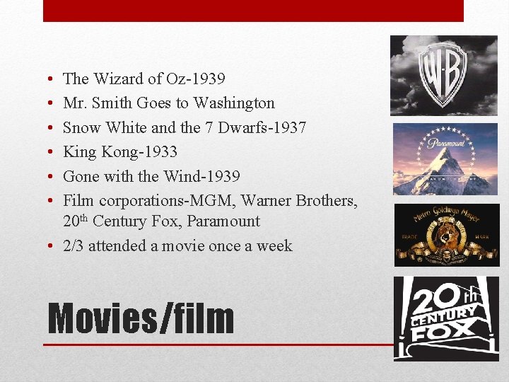  • • • The Wizard of Oz-1939 Mr. Smith Goes to Washington Snow