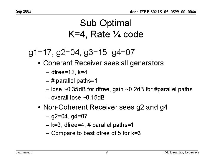 Sep 2005 doc. : IEEE 802. 15− 0599− 004 a Sub Optimal K=4, Rate