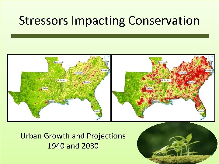 Stressors Impacting Conservation Urban Growth and Projections 1940 and 2030 