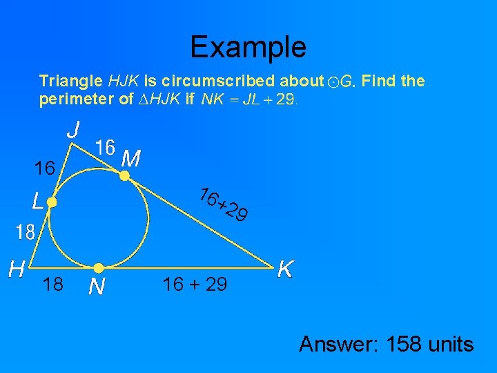 Example Triangle HJK is circumscribed about perimeter of HJK if Find the 16 16