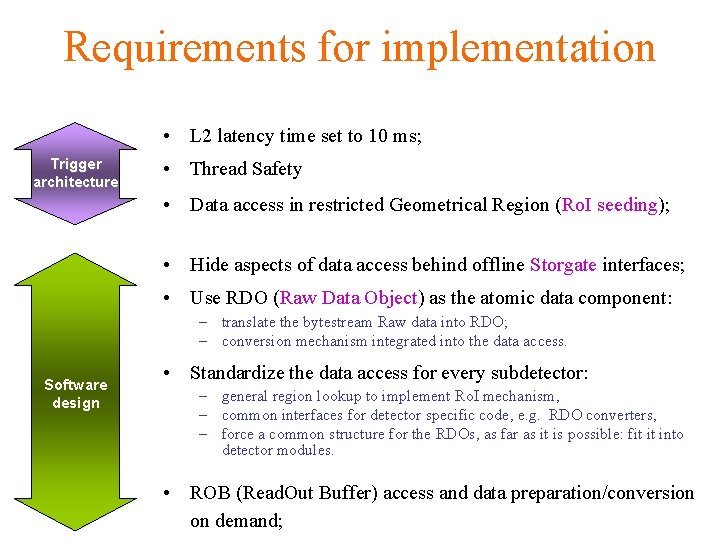 Requirements for implementation • L 2 latency time set to 10 ms; Trigger architecture