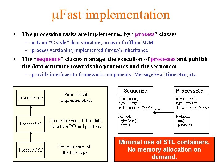 m. Fast implementation • The processing tasks are implemented by “process” classes – acts