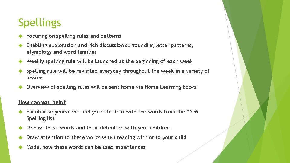 Spellings Focusing on spelling rules and patterns Enabling exploration and rich discussion surrounding letter