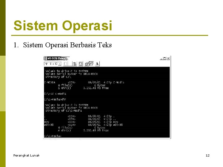 Sistem Operasi 1. Sistem Operasi Berbasis Teks Perangkat Lunak 12 