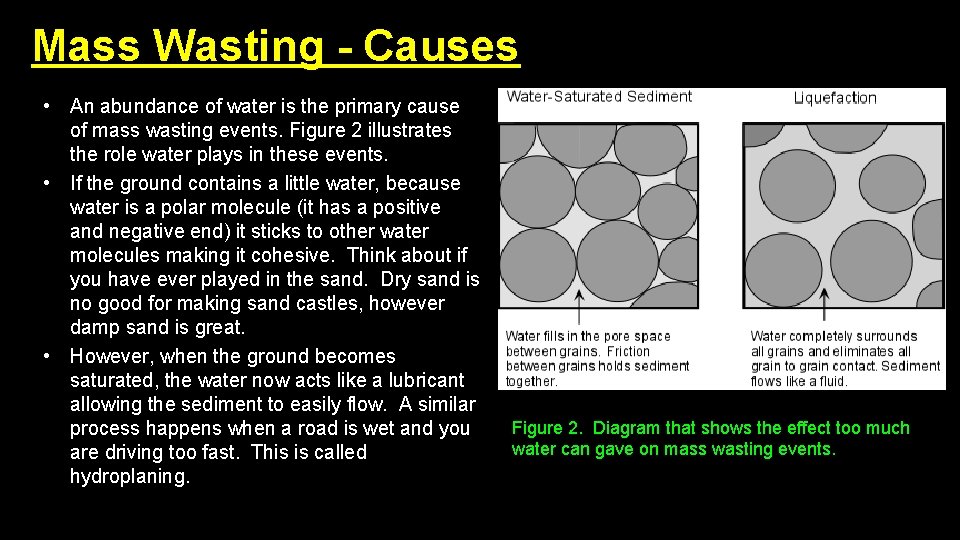 Mass Wasting - Causes • An abundance of water is the primary cause of Mass Wasting - Causes • An abundance of water is the primary cause of