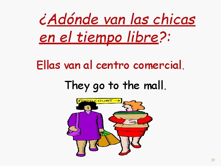 ¿Adónde van las chicas en el tiempo libre? : Ellas van al centro comercial.