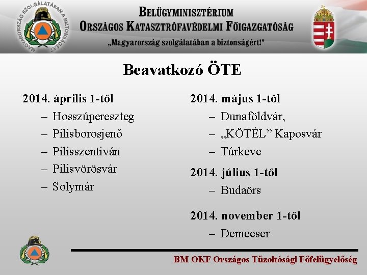 Beavatkozó ÖTE 2014. április 1 -től – Hosszúpereszteg – Pilisborosjenő – Pilisszentiván – Pilisvörösvár