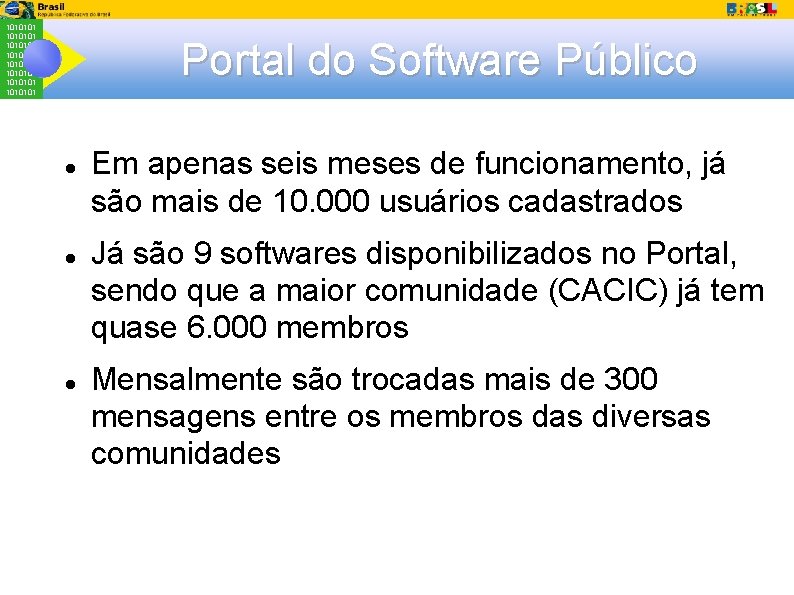 1010101 1010101 Portal do Software Público Em apenas seis meses de funcionamento, já são