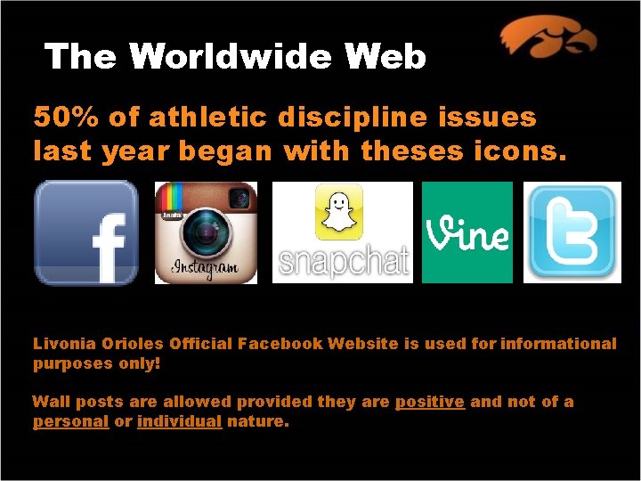 The Worldwide Web 50% of athletic discipline issues last year began with theses icons.