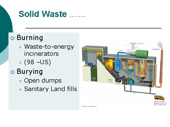 Solid Waste …… ¡ Burning l l ¡ Waste-to-energy incinerators (98 –US) Burying l