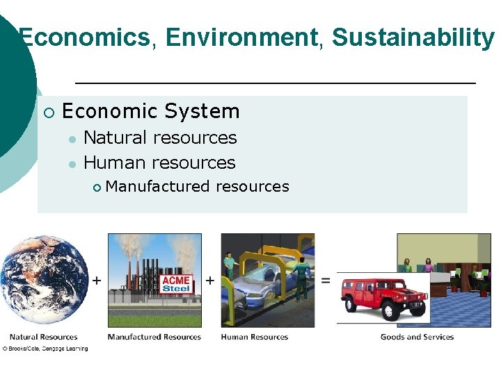 Economics, Environment, Sustainability ¡ Economic System l l Natural resources Human resources ¡ Manufactured