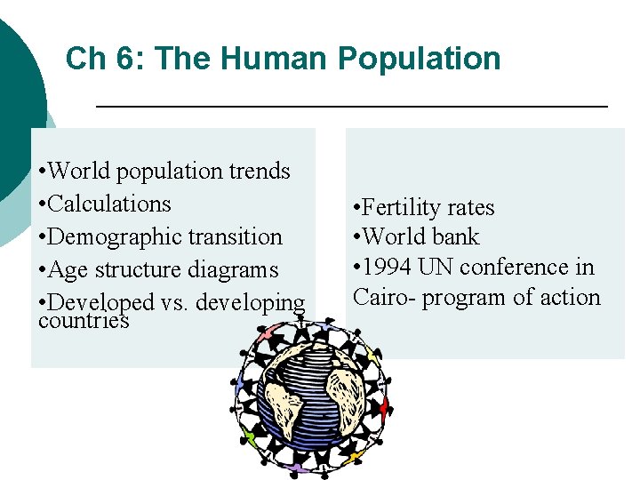 Ch 6: The Human Population • World population trends • Calculations • Demographic transition