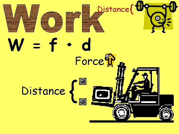 Distance { W = f • d Force Distance { 