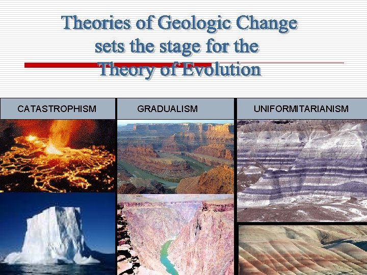 CATASTROPHISM GRADUALISM UNIFORMITARIANISM 