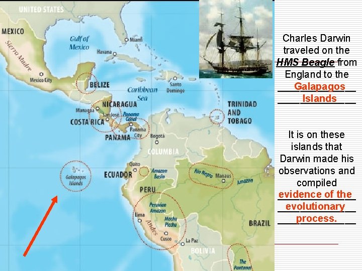 Charles Darwin traveled on the HMS Beagle from England to the Galapagos _______ Islands