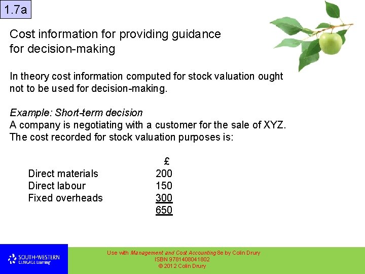 1. 7 a Cost information for providing guidance for decision-making In theory cost information