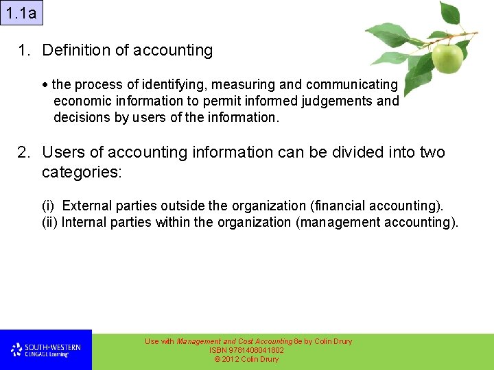 1. 1 a 1. Definition of accounting the process of identifying, measuring and communicating