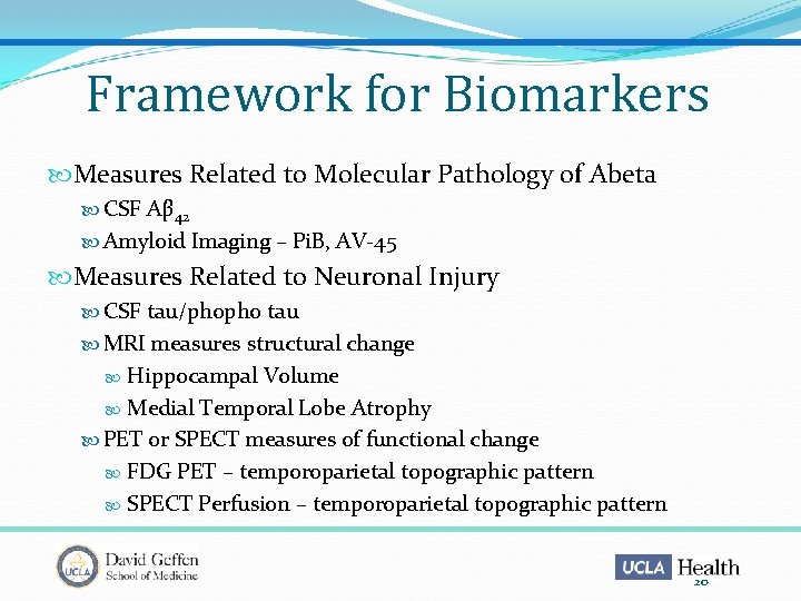 Framework for Biomarkers Measures Related to Molecular Pathology of Abeta CSF Aβ 42 Amyloid