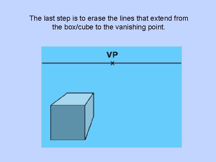 The last step is to erase the lines that extend from the box/cube to