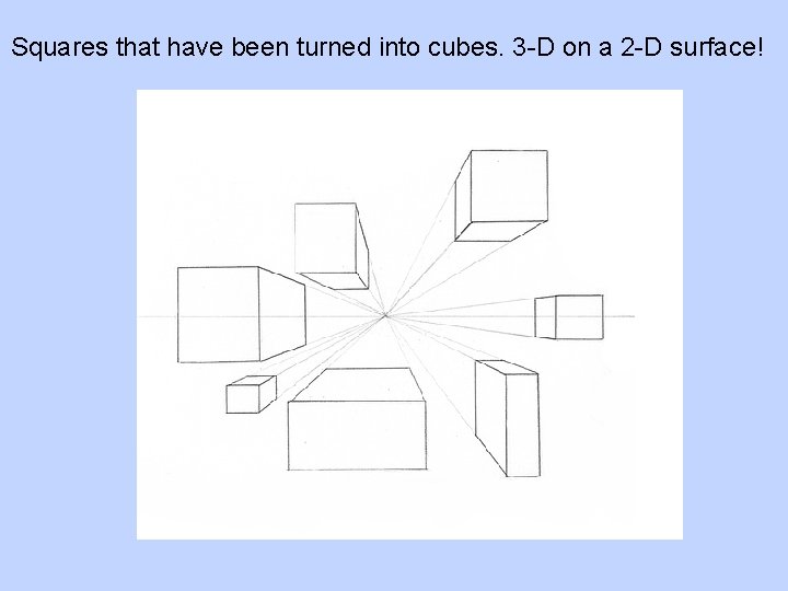 Squares that have been turned into cubes. 3 -D on a 2 -D surface!