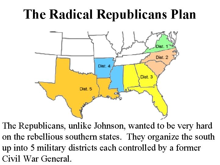 The Radical Republicans Plan The Republicans, unlike Johnson, wanted to be very hard on