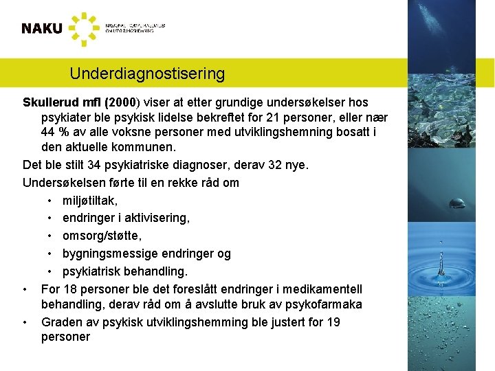 Underdiagnostisering Skullerud mfl (2000) viser at etter grundige undersøkelser hos psykiater ble psykisk lidelse