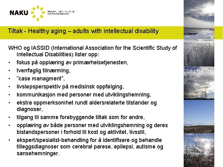 Tiltak - Healthy aging – adults with intellectual disability WHO og IASSID (International Association