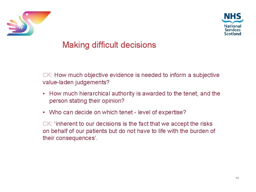 Making difficult decisions CK: How much objective evidence is needed to inform a subjective