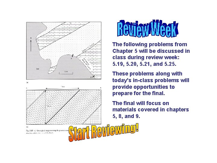 The following problems from Chapter 5 will be discussed in class during review week: