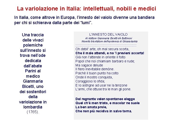 La variolazione in Italia: intellettuali, nobili e medici In Italia, come altrove in Europa,