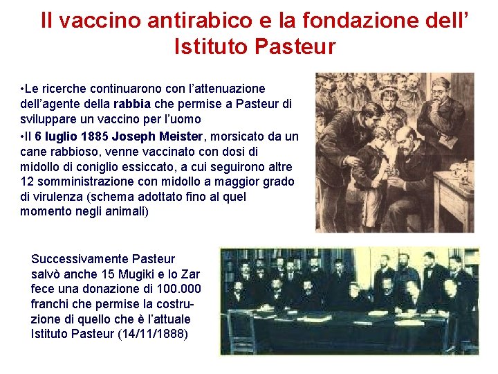 Il vaccino antirabico e la fondazione dell’ Istituto Pasteur • Le ricerche continuarono con