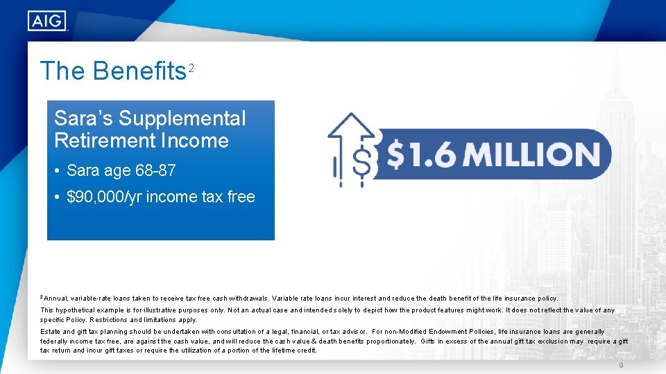 The Benefits 2 Sara’s Supplemental Retirement Income • Sara age 68 -87 • $90,