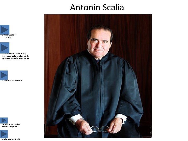 Antonin Scalia 1. 60 Minutes. Part I (7 min. ) 2. 60 Minutes Part