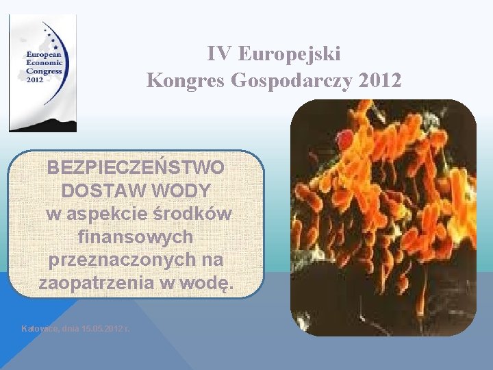 IV Europejski Kongres Gospodarczy 2012 BEZPIECZEŃSTWO DOSTAW WODY w aspekcie środków finansowych przeznaczonych na