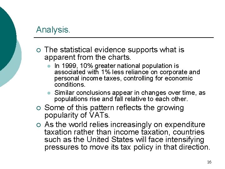 Analysis. ¡ The statistical evidence supports what is apparent from the charts. l l