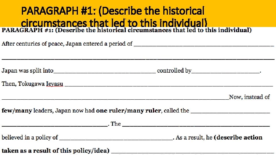 PARAGRAPH #1: (Describe the historical circumstances that led to this individual) PARAGRAPH #1: (Describe the historical circumstances that led to this individual)