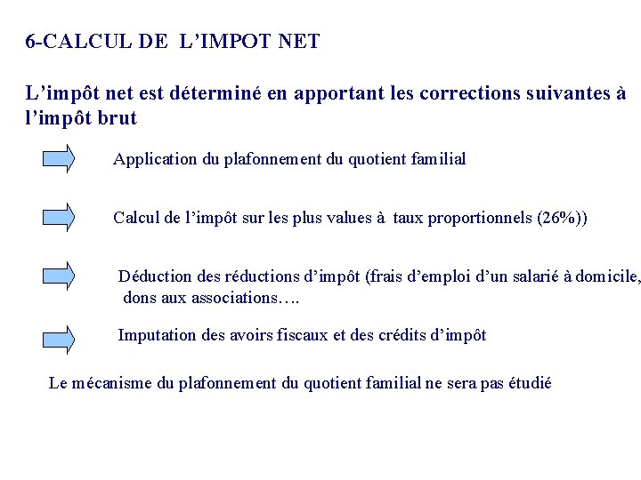 6 -CALCUL DE L’IMPOT NET L’impôt net est déterminé en apportant les corrections suivantes