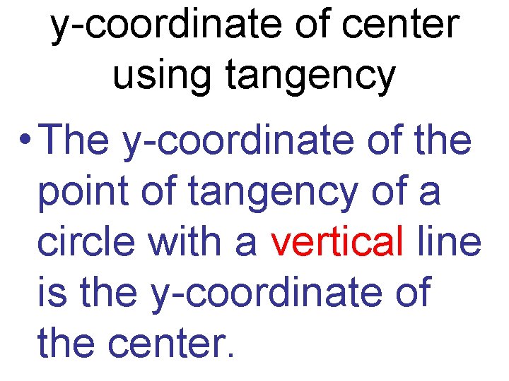y-coordinate of center using tangency • The y-coordinate of the point of tangency of